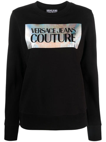 Silver logo-print black cotton sweatshirt