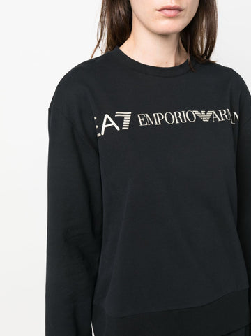 Ea7 logo-print black cotton sweatshirt