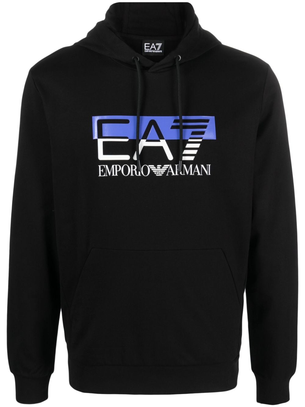 Ea7 logo-print black cotton hoodie