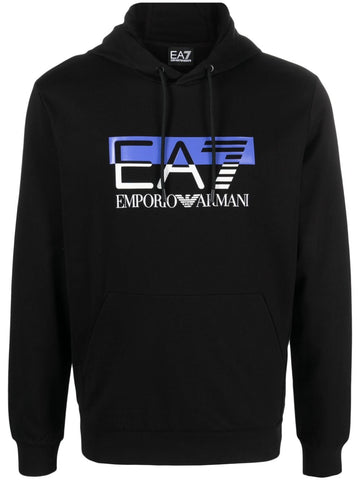 Ea7 logo-print black cotton hoodie