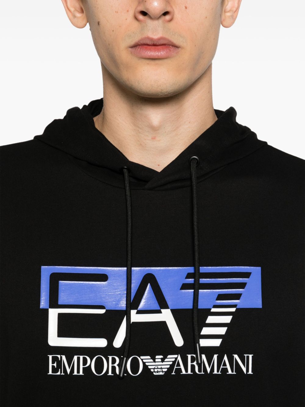 Ea7 logo-print black cotton hoodie