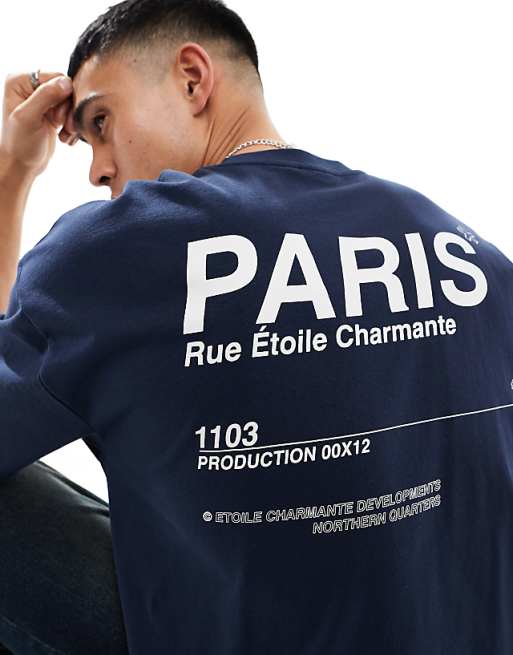 ASOS DESIGN oversized t-shirt in navy with Paris text back print