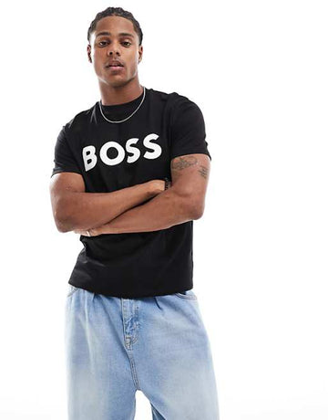 Orange thinking t-shirt in black with white logo