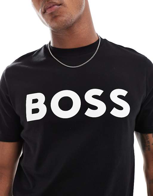 Orange thinking t-shirt in black with white logo