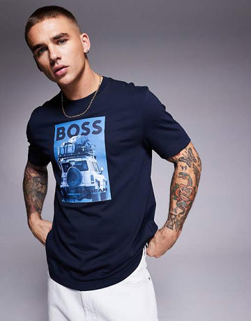 Te_mextour packed jeep logo print  regular fit t-shirt in navy