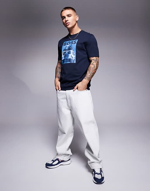 Te_mextour packed jeep logo print  regular fit t-shirt in navy