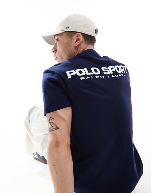 Sport capsule unisex front and back logo print heavyweight t-shirt in Navy