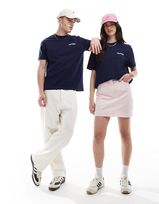Sport capsule unisex front and back logo print heavyweight t-shirt in Navy