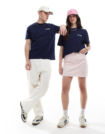 Sport capsule unisex front and back logo print heavyweight t-shirt in Navy