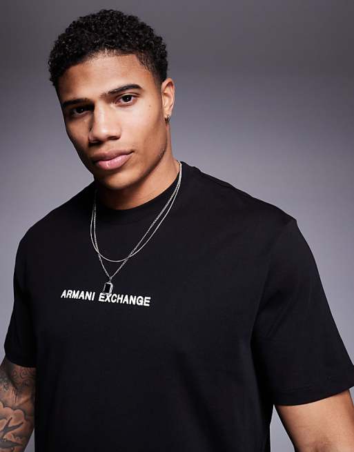 Brand logo Printed on chest on a black t-shirt