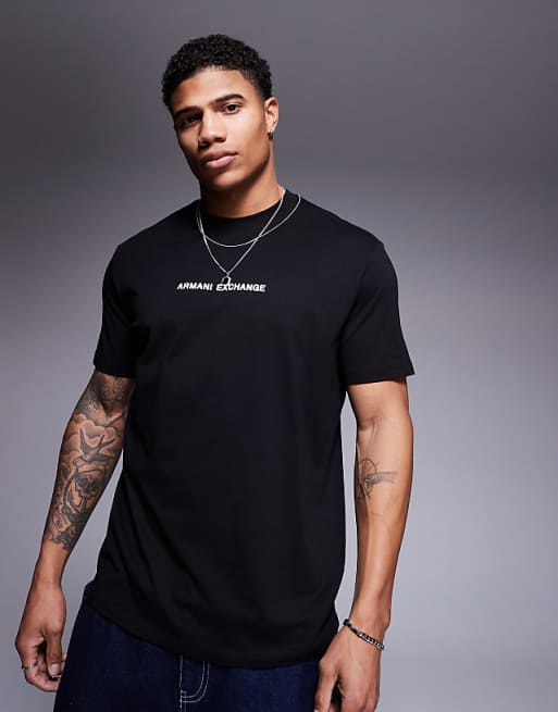 Brand logo Printed on chest on a black t-shirt