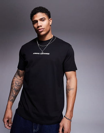 Brand logo Printed on chest on a black t-shirt