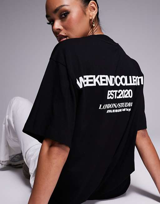 Weekend Collective Icon oversized t-shirt with bold font back graphic in black
