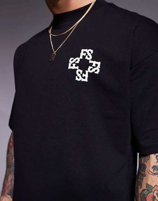 Faded Store monogram back print t-shirt in black