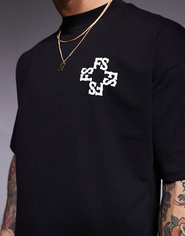 Faded Store monogram back print t-shirt in black