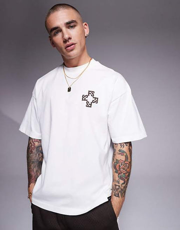 Faded Store monogram back print t-shirt in cream
