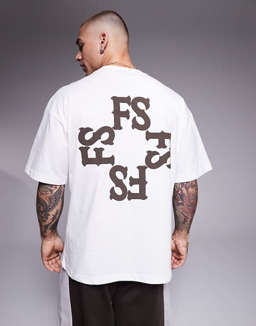 Faded Store monogram back print t-shirt in cream