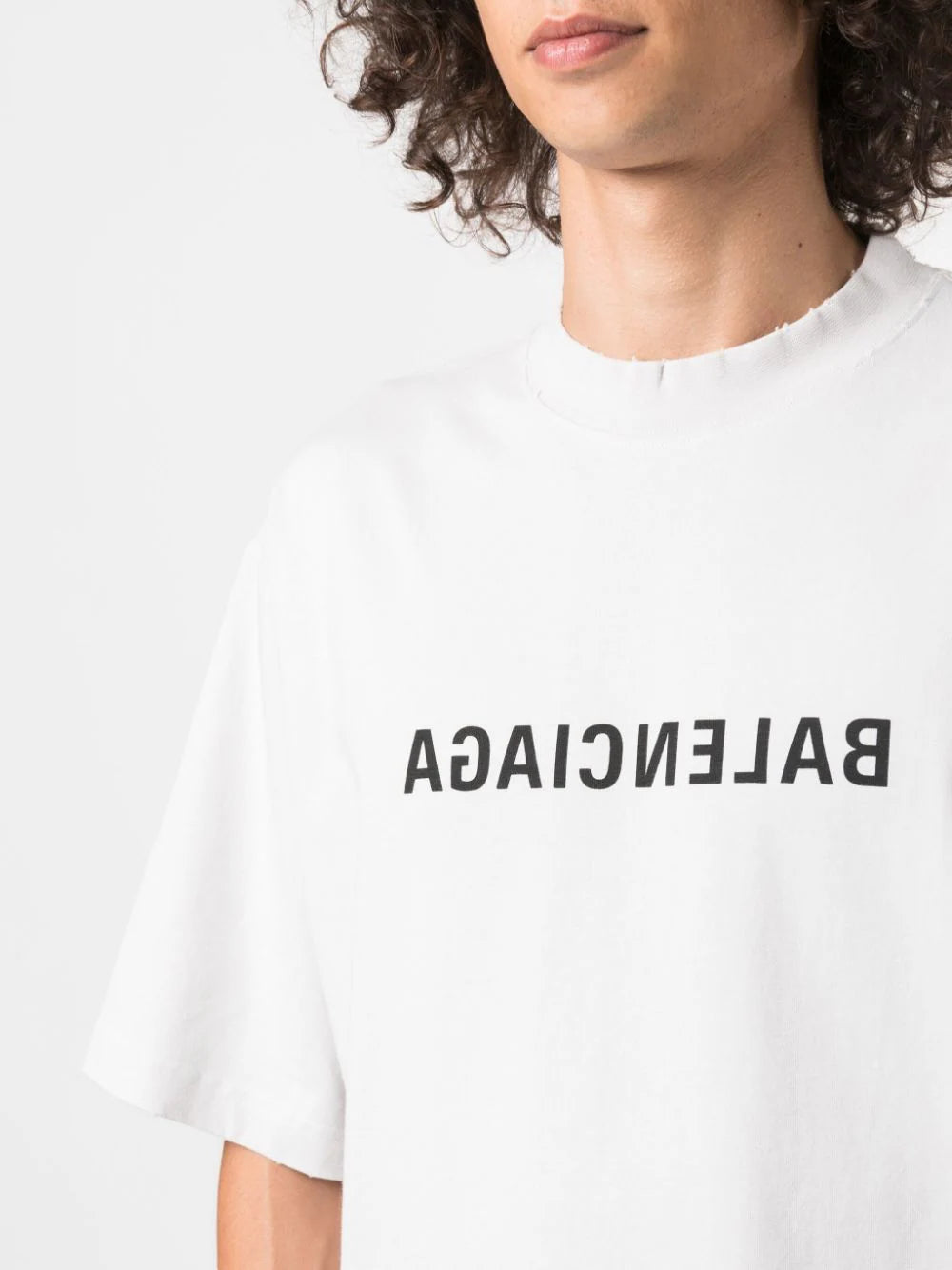 Inverted logo-print white cotton oversized T-shirt