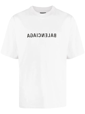 Inverted logo-print white cotton oversized T-shirt