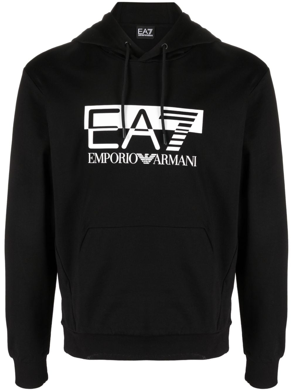 Ea7 Logo-print black cotton hoodie