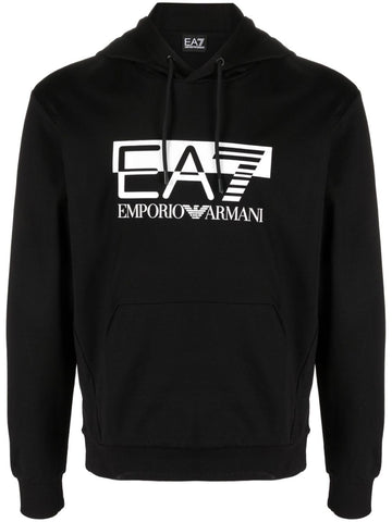Ea7 Logo-print black cotton hoodie