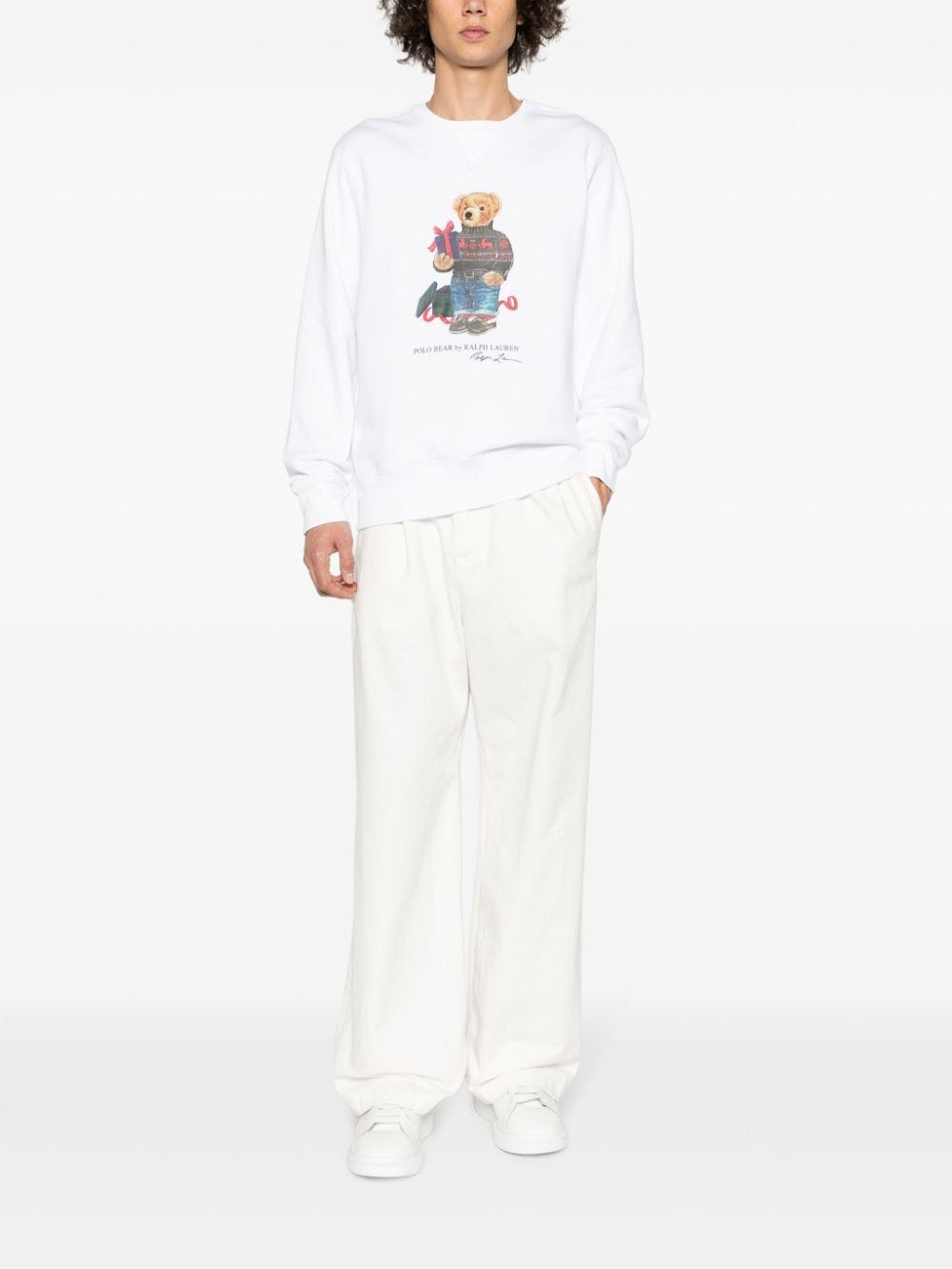 Teddy-Bear print jersey white sweatshirt