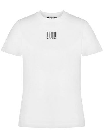 Logo barcode-print cotton T-shirt White