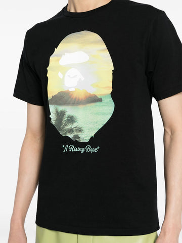 Men Black A Rising Ape Head Printed T-Shirt