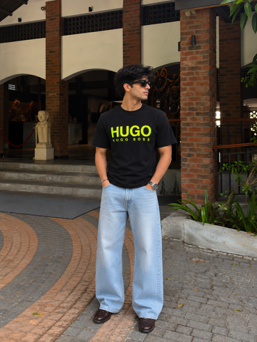 Men's Black Neon Green Typography Graphic T-Shirt