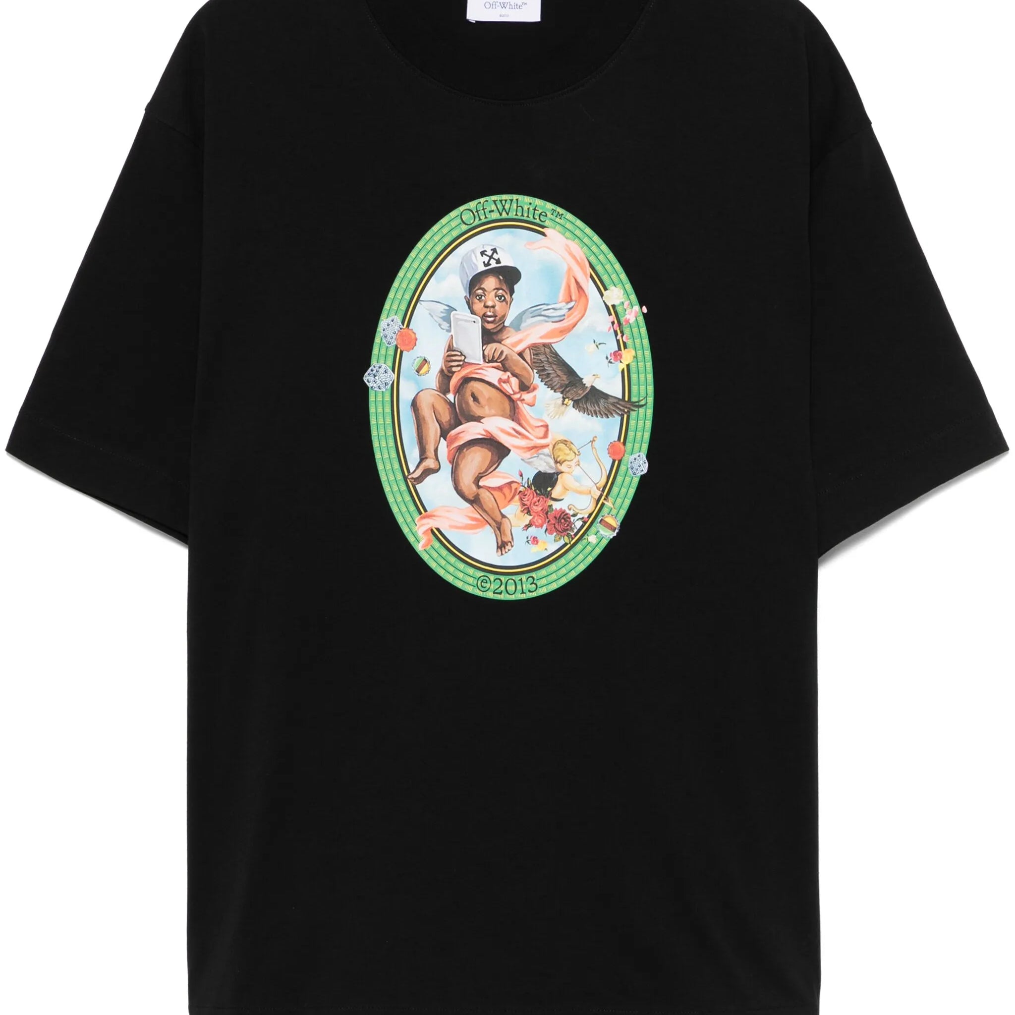 Fresco Oval Printed Oversized Black T-shirt