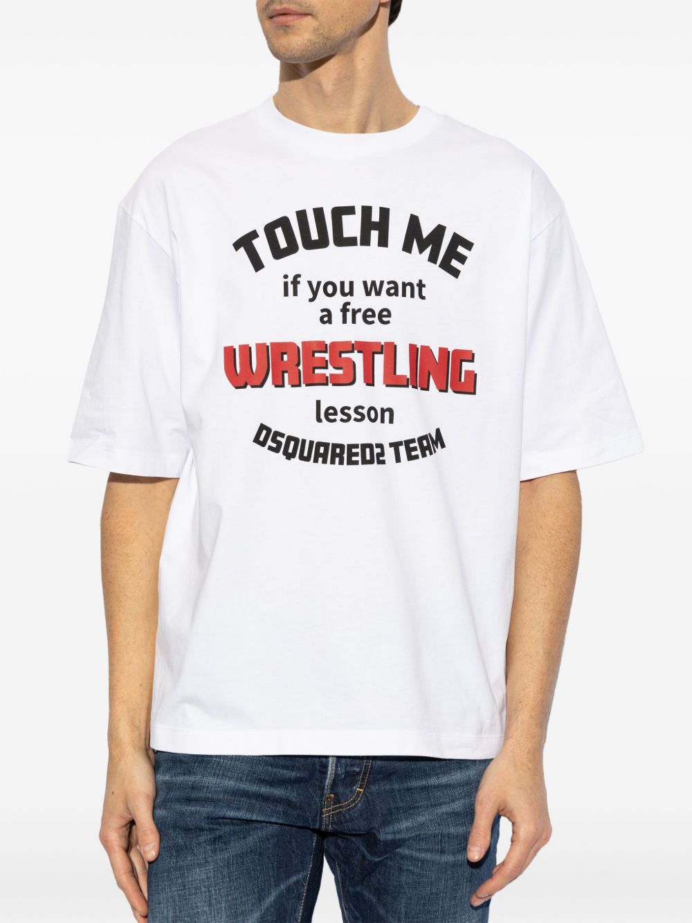slogan-print white cotton Oversized T-shirt