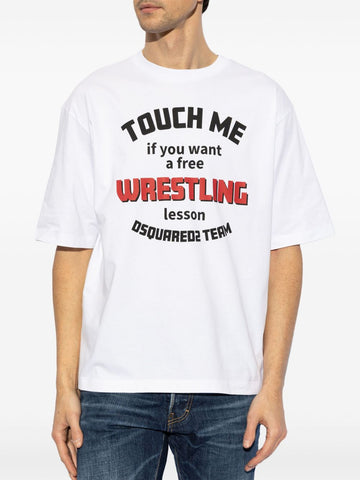 slogan-print white cotton Oversized T-shirt