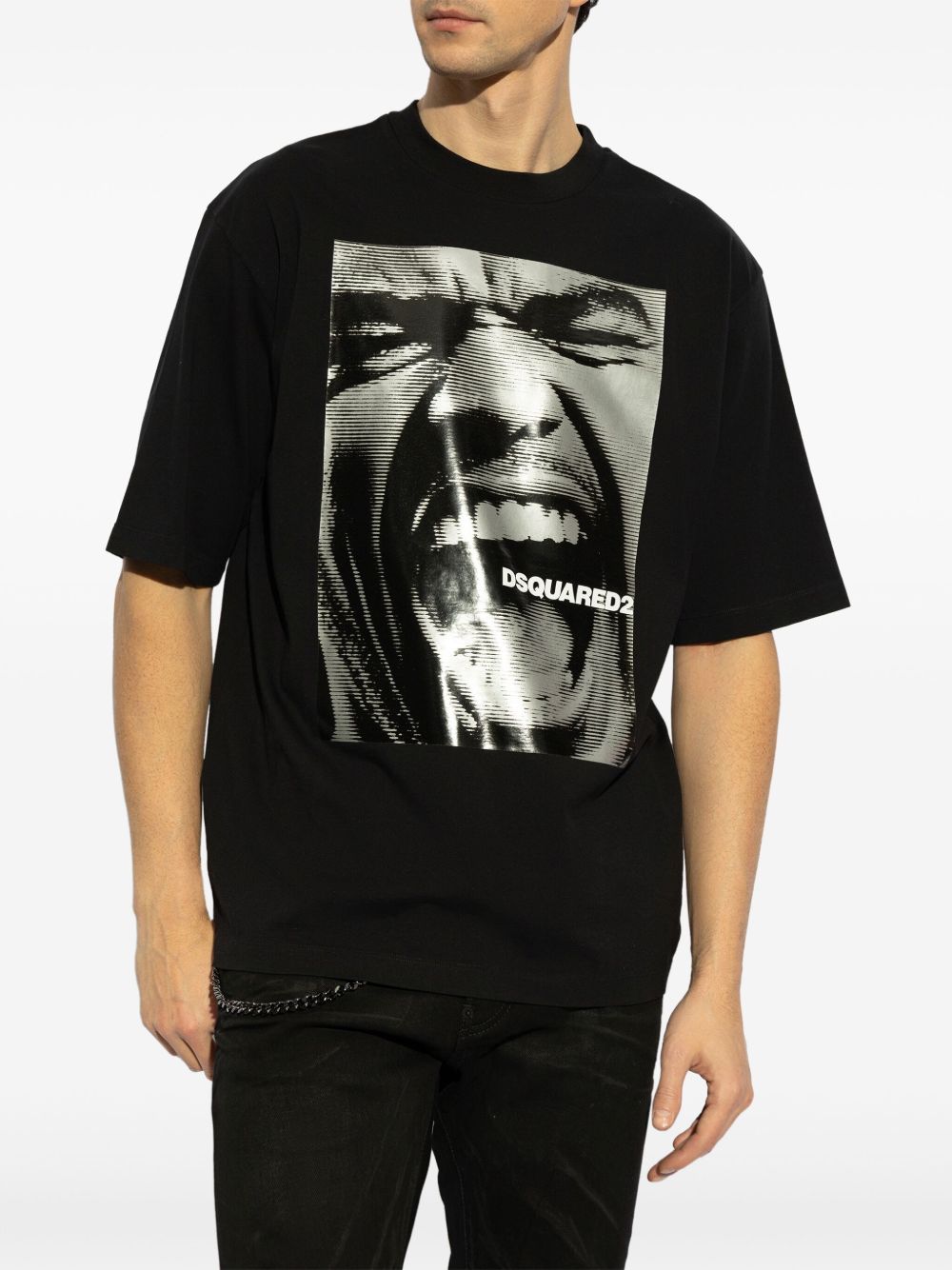 Brand logo-printed on Black Drop Shoulder T-shirt