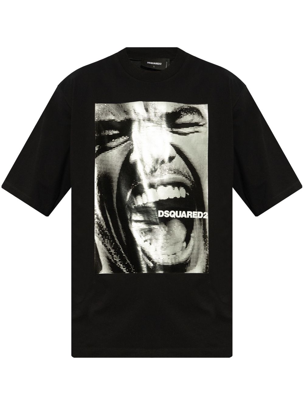 Brand logo-printed on Black Drop Shoulder T-shirt
