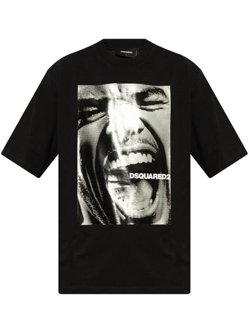 Brand logo-printed on Black Drop Shoulder T-shirt