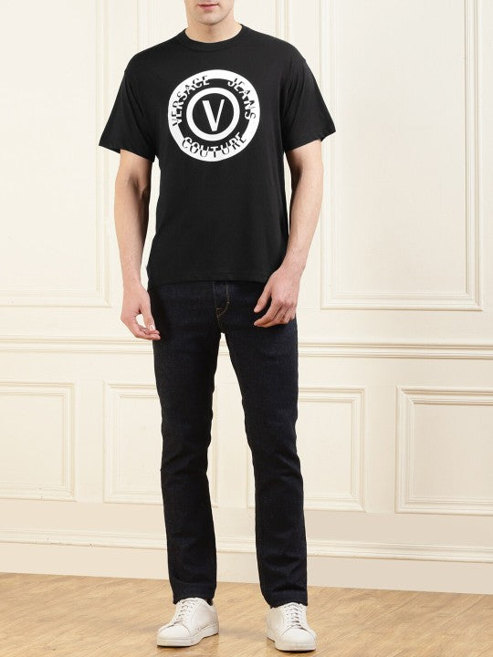 Circle Brand Logo Printed Cotton T-shirt ( Black)