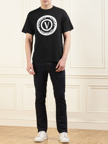 Circle Brand Logo Printed Cotton T-shirt ( Black)