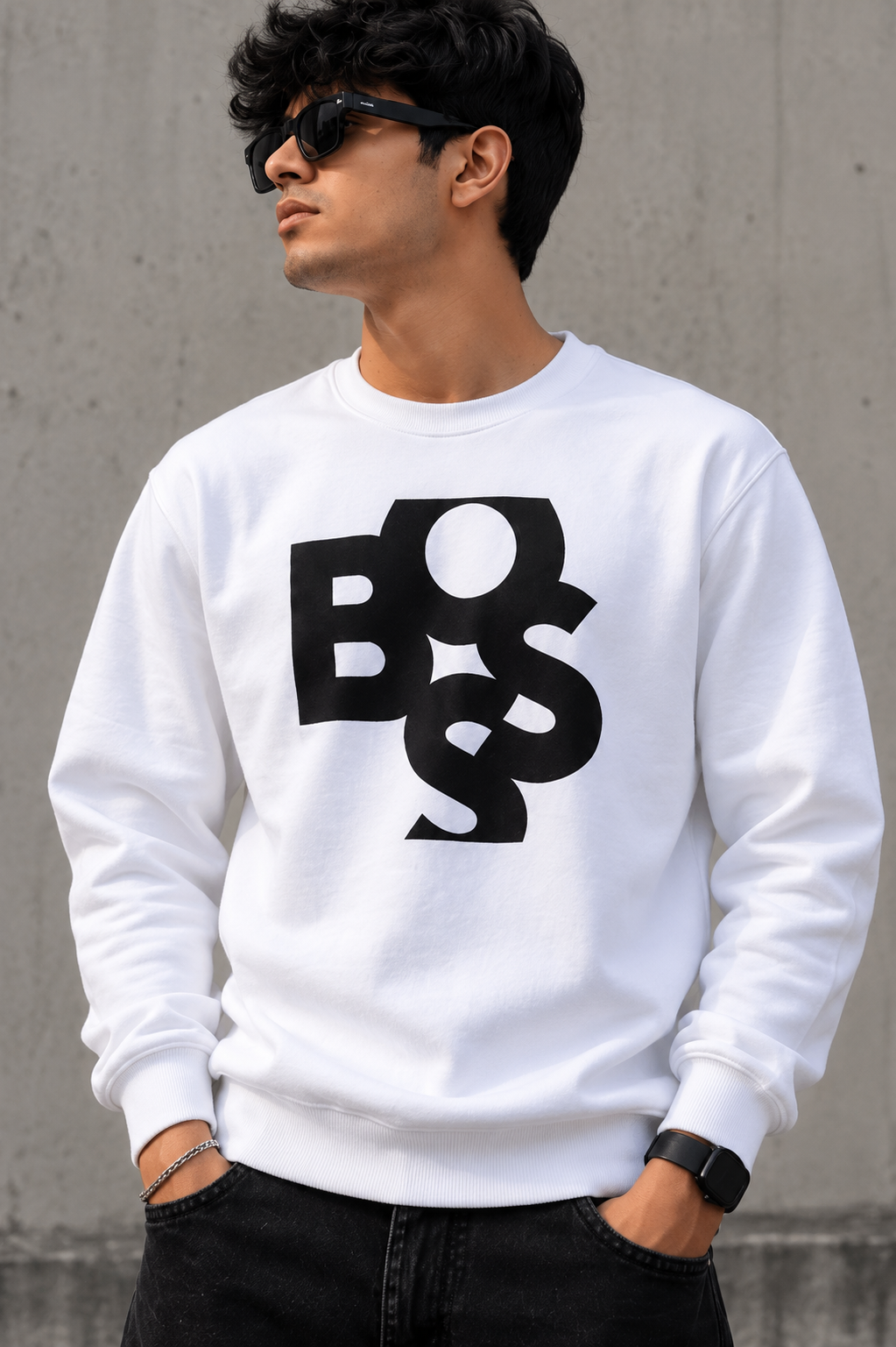 Bold Fusion White Graphic Sweatshirt