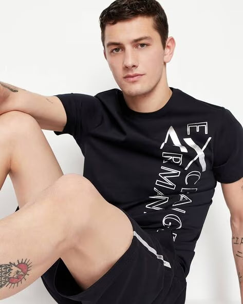 Contrasting Silver Logo Print Crew-Neck T-Shirt