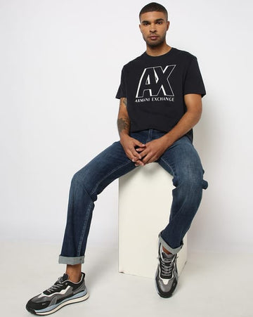 Luxurious Print Crew-Neck Cotton Black T-shirt