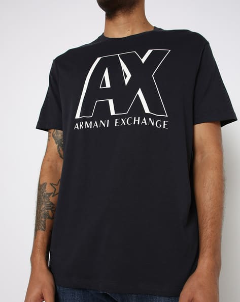 Luxurious Print Crew-Neck Cotton Black T-shirt