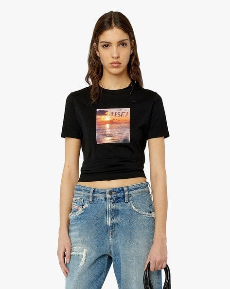 Sunset Print Branded Black T-Shirt