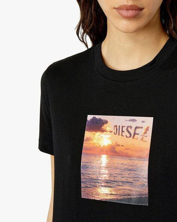 Sunset Print Branded Black T-Shirt