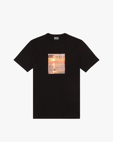 Sunset Print Branded Black T-Shirt