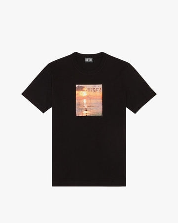 Sunset Print Branded Black T-Shirt