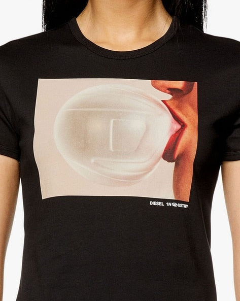 Bubblegum Print Regular Fit Black T-Shirt