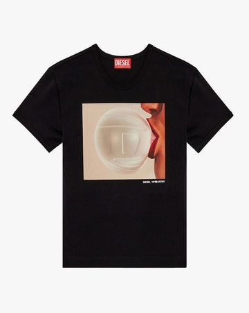 Bubblegum Print Regular Fit Black T-Shirt