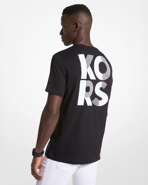Two-Tone Logo Print Black Cotton T-Shirt