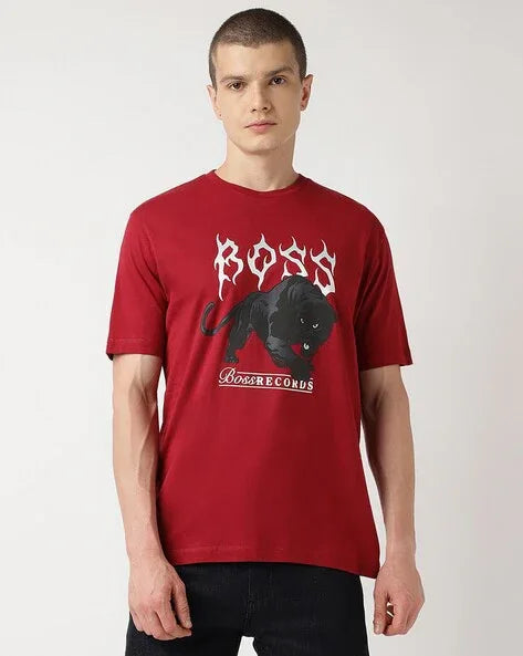 Seasonal Graphic Print Regular Fit Red Cotton T-Shirt