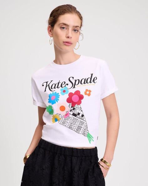 Floral Newspaper White T-Shirt
